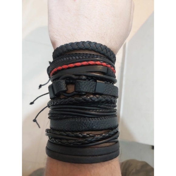 10 PIECE WOVEN LEATHER BRACELETZ - Onyx - Picture 3 of 10